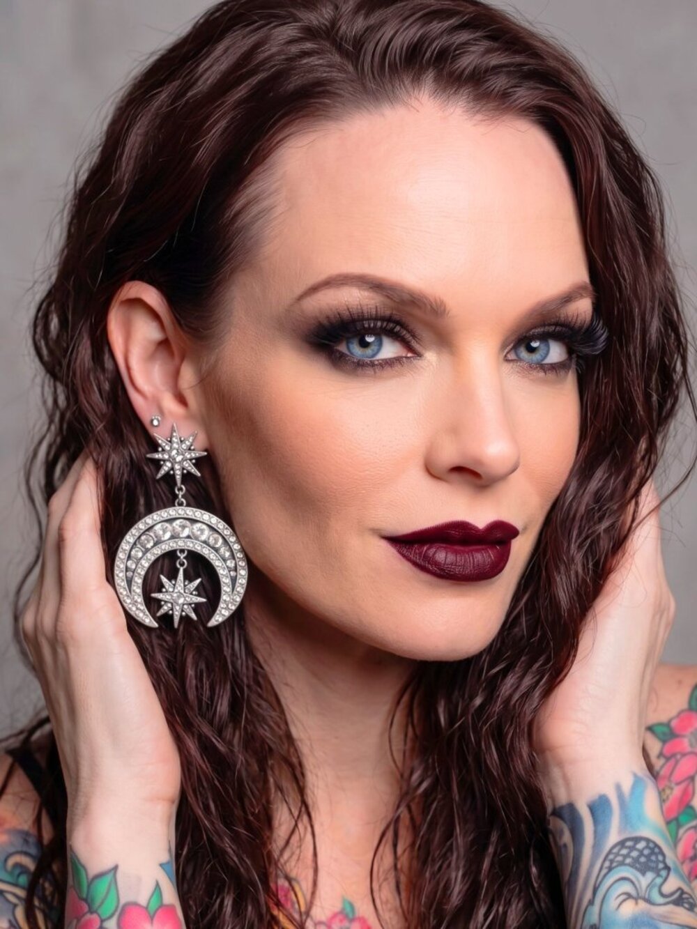 Killstar Zephirah Earring Celestial Silver Crescent Moon Crystal Star Chandelier